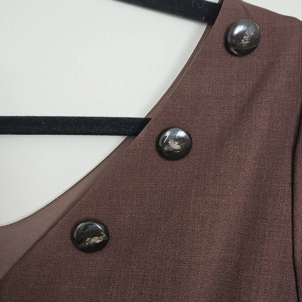 Rienda Japan Onee Gyaru Fitted Brown Dress Back Buttons And Pleated Panel - Picture 11 of 16